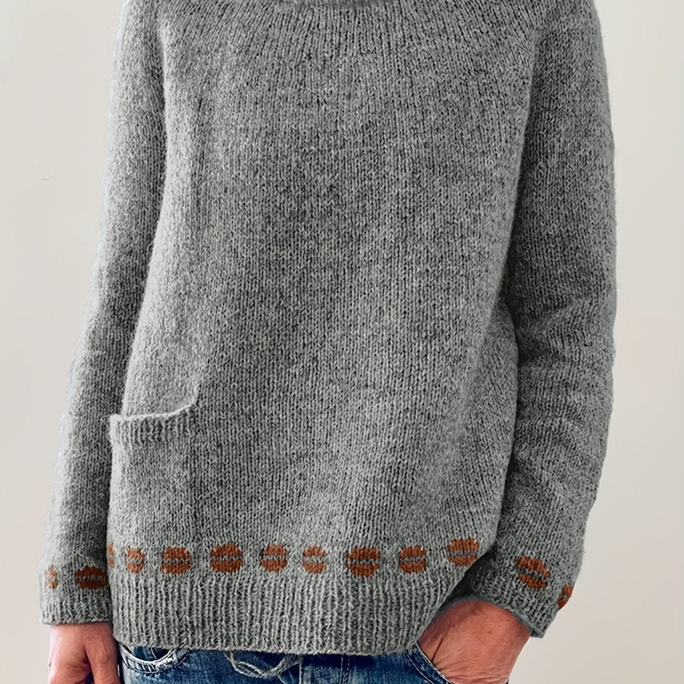 Geo Print Round Neck Jumper With Pocket