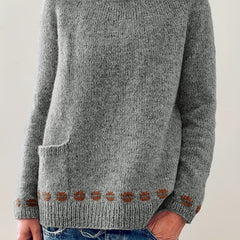 Geo Print Round Neck Jumper With Pocket