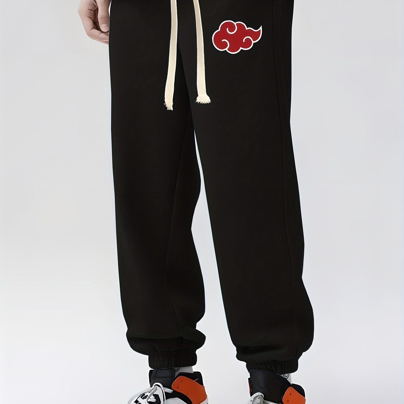 Anime Cloud Print Drawstring Sweatpants Loose Fit Pants Men Spring Autumn