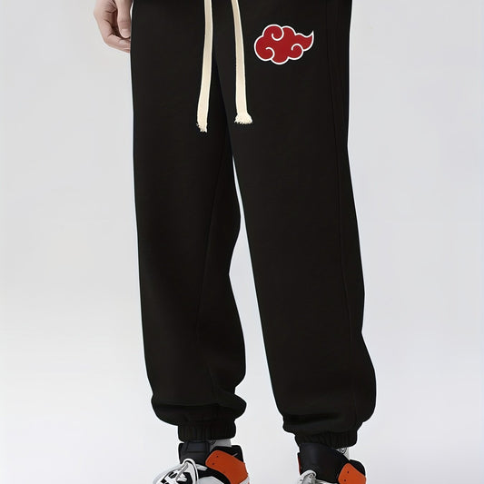 Anime Cloud Print Drawstring Sweatpants Loose Fit Pants Men Spring Autumn
