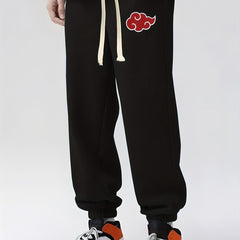 Anime Cloud Print Drawstring Sweatpants Loose Fit Pants Men Spring Autumn
