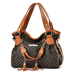 Floral Print Shoulder Bag Tassel Decor Faux Leather Purse