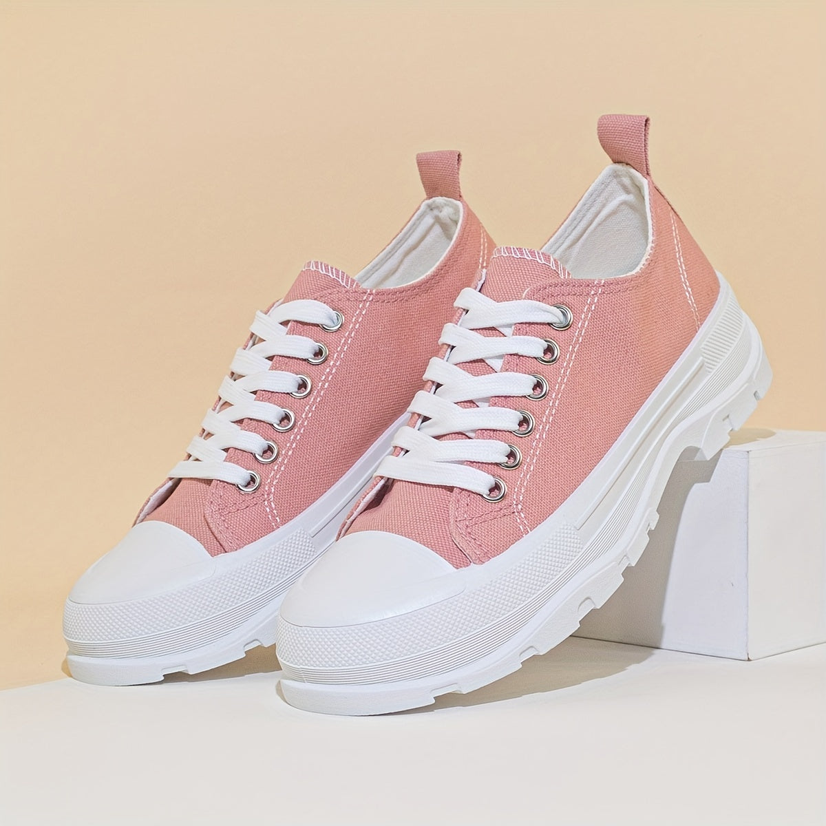 Women's Platform Canvas Shoes Lace Up Low Top Sneakers