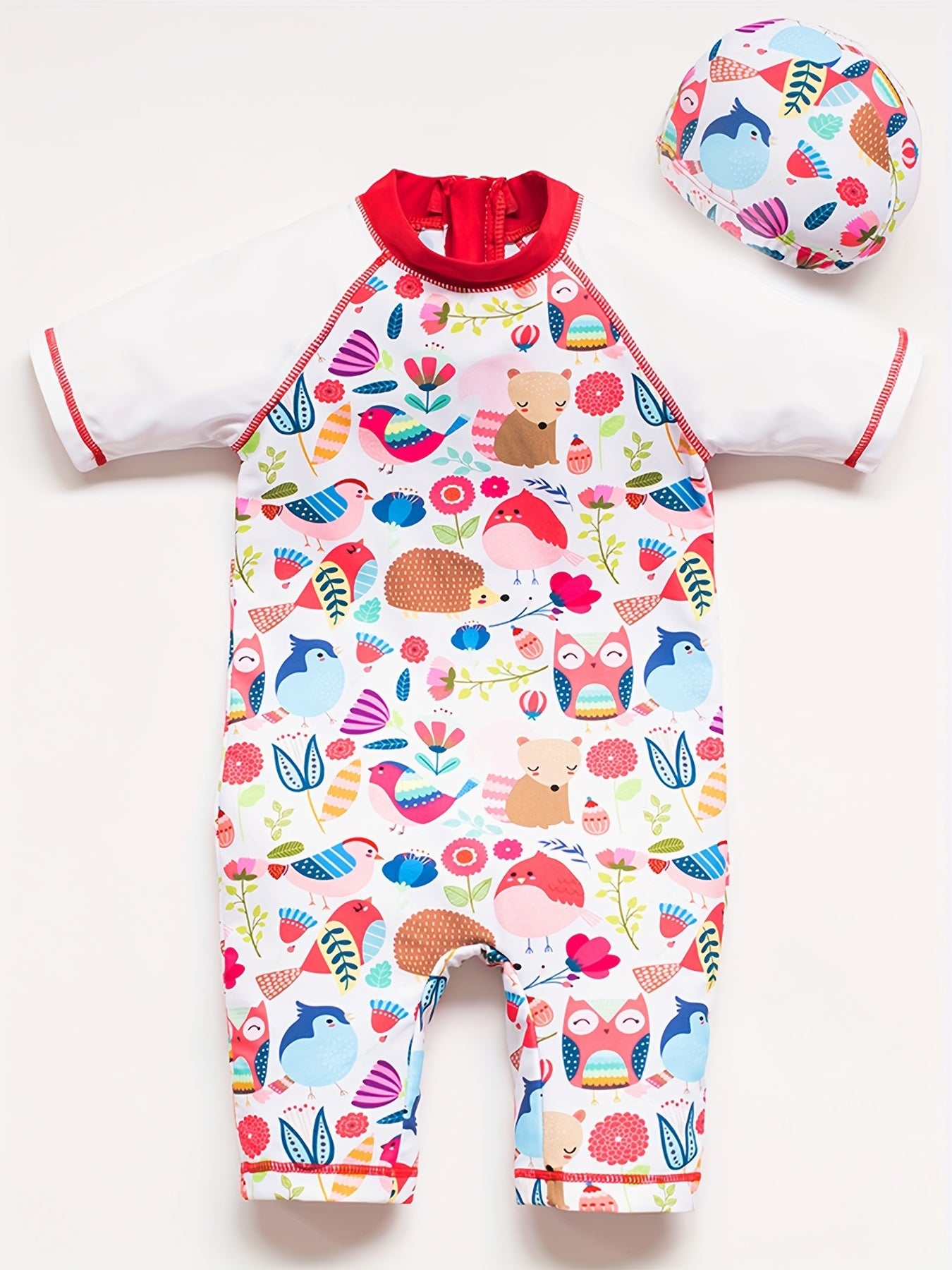 Animal Graphic Short Sleeve Swimsuit for Baby Girls
