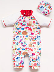Animal Graphic Short Sleeve Swimsuit for Baby Girls