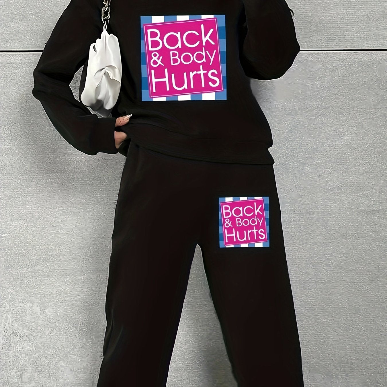 Women's Plus Art Letter Print Fleece Sweatshirt & Jogger Sweatpants Set