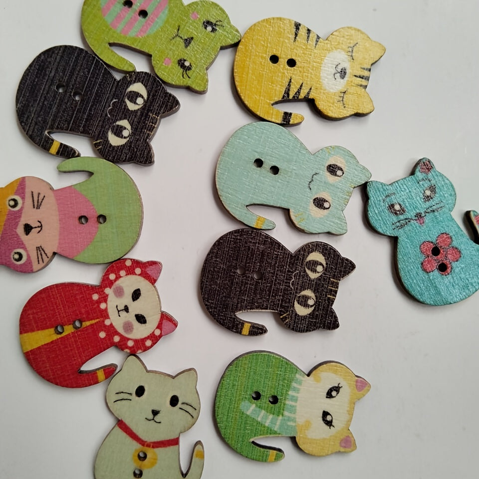 Cat Shape Wooden Sewing Button 2 hole Scrapbooking Embellishments