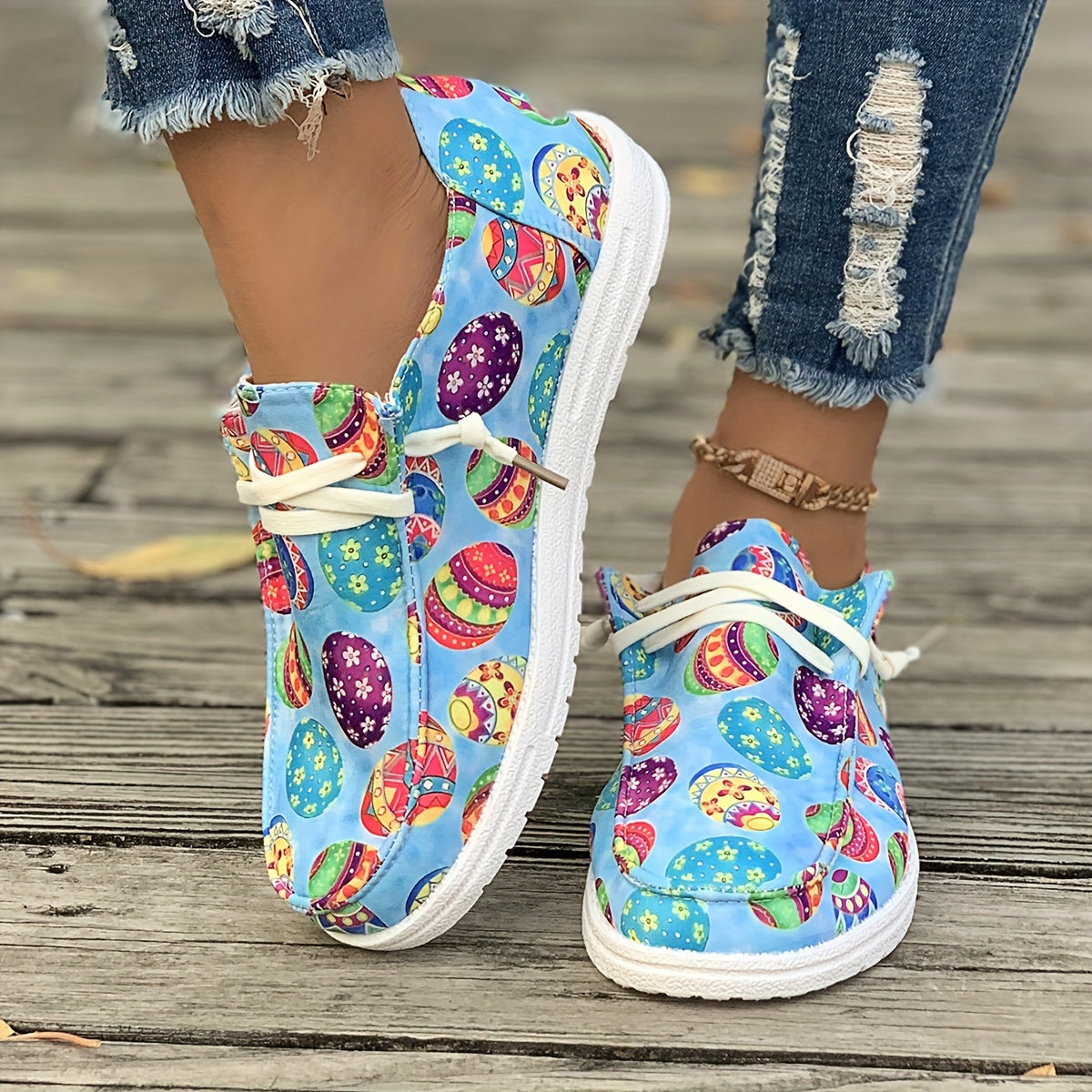 Colorful Pattern Breathable Flat Skate Shoes Lightweight Canvas