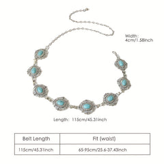 Turquoise Inlaid Metal Waist Chain Boho Tassel Belly Chain Dress Accessories
