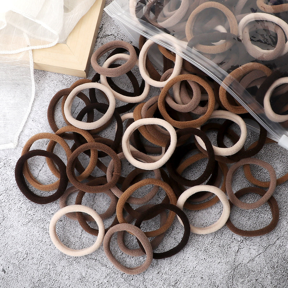 50pcs Hair Elastics Ties Solid Woven Rubber Bands Ponytail Holder