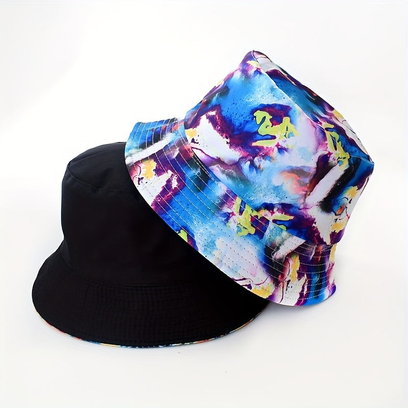 Hip Hop Reversible Bucket Hat Y2K Tie Dye Print Sunscreen Fisherman Cap