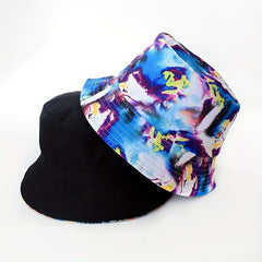 Hip Hop Reversible Bucket Hat Y2K Tie Dye Print Sunscreen Fisherman Cap