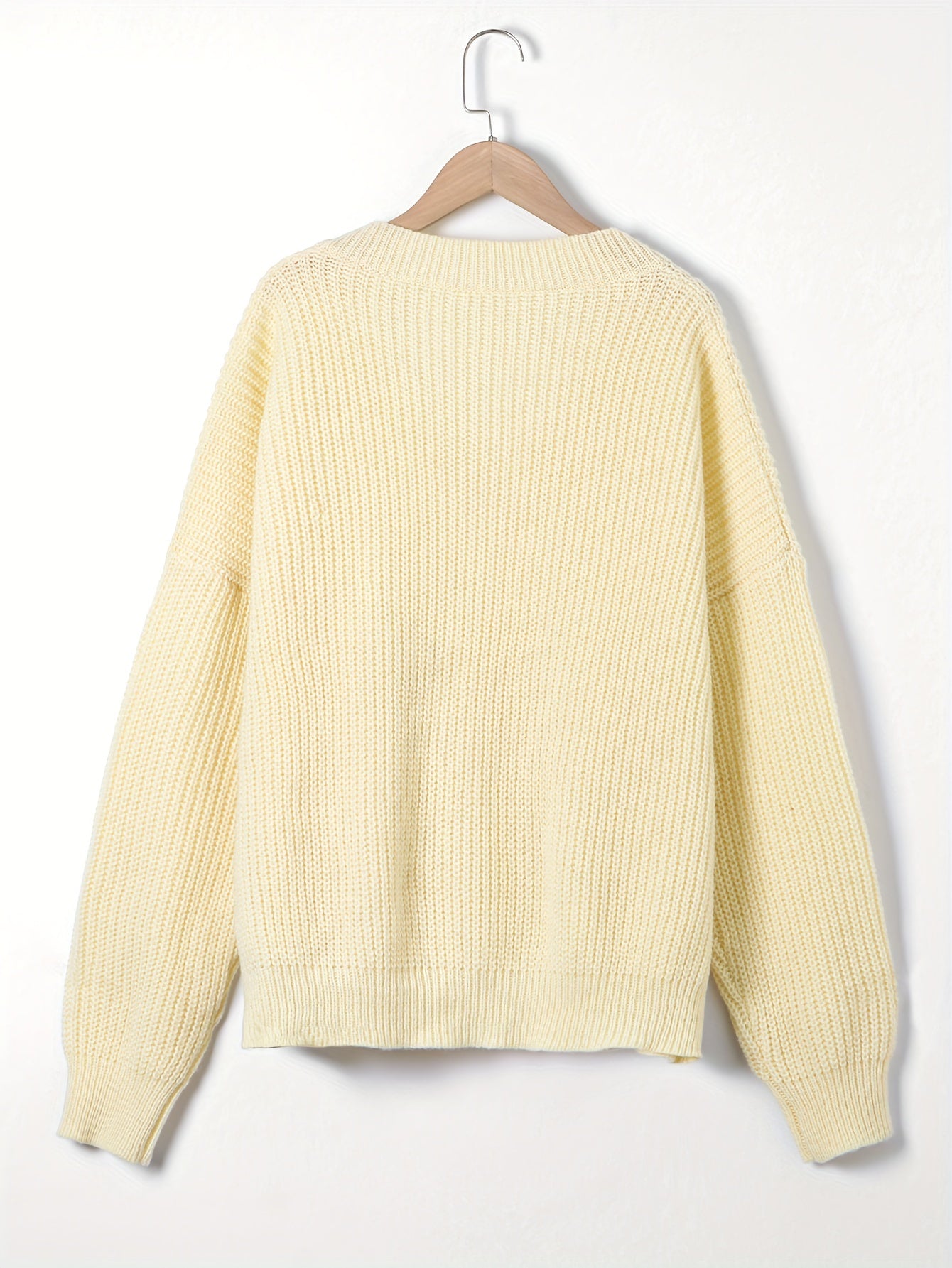 Women's Plus V-Neck Sweater Solid Long Sleeve Pullover Jumper
