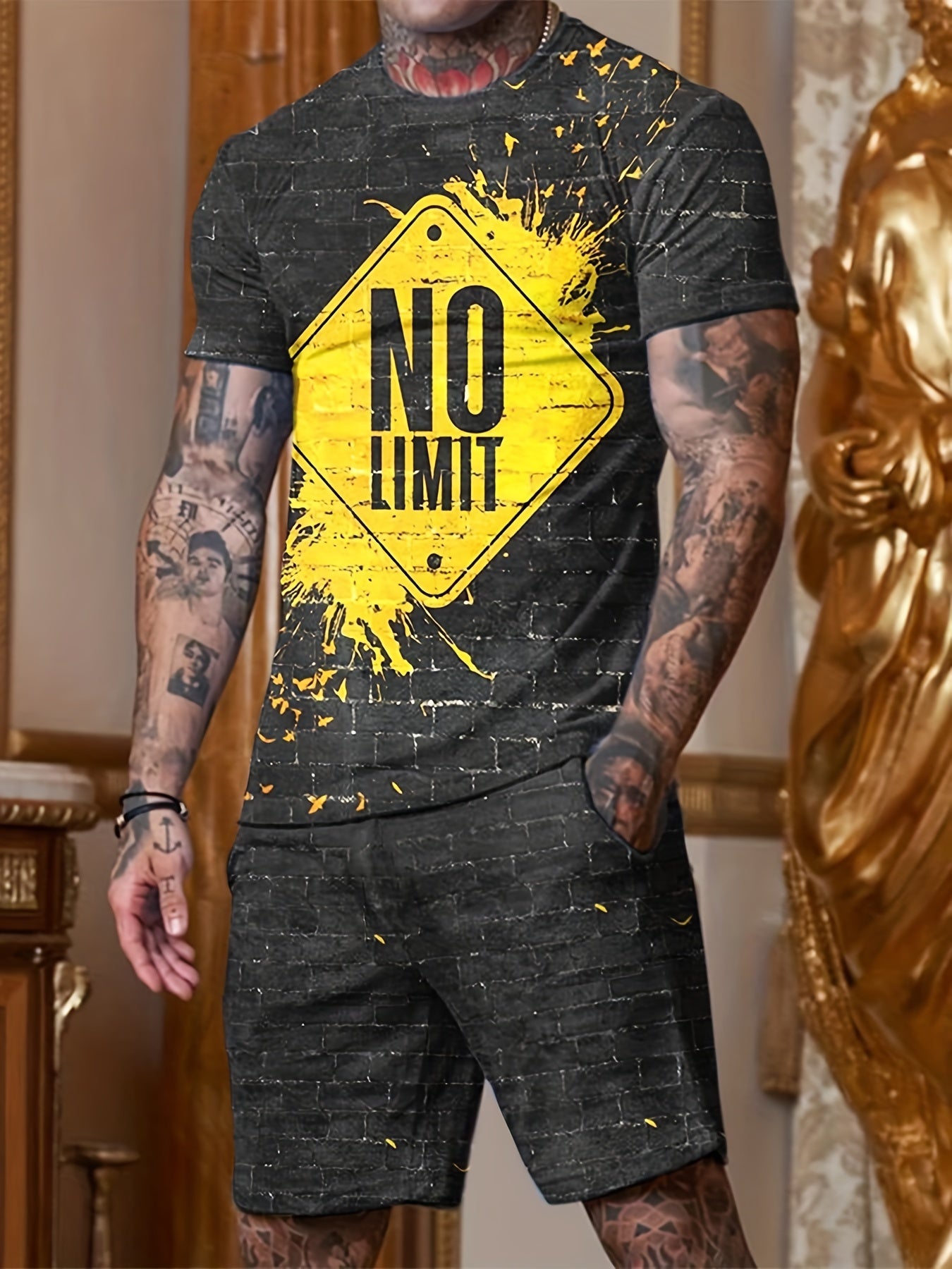Men's Casual 2Pcs Outfit: Short Sleeve T-shirt & Drawstring Shorts Set
