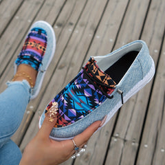 Women's Geometric Pattern Canvas Shoes Casual Lace Up Outdoor Sneakers