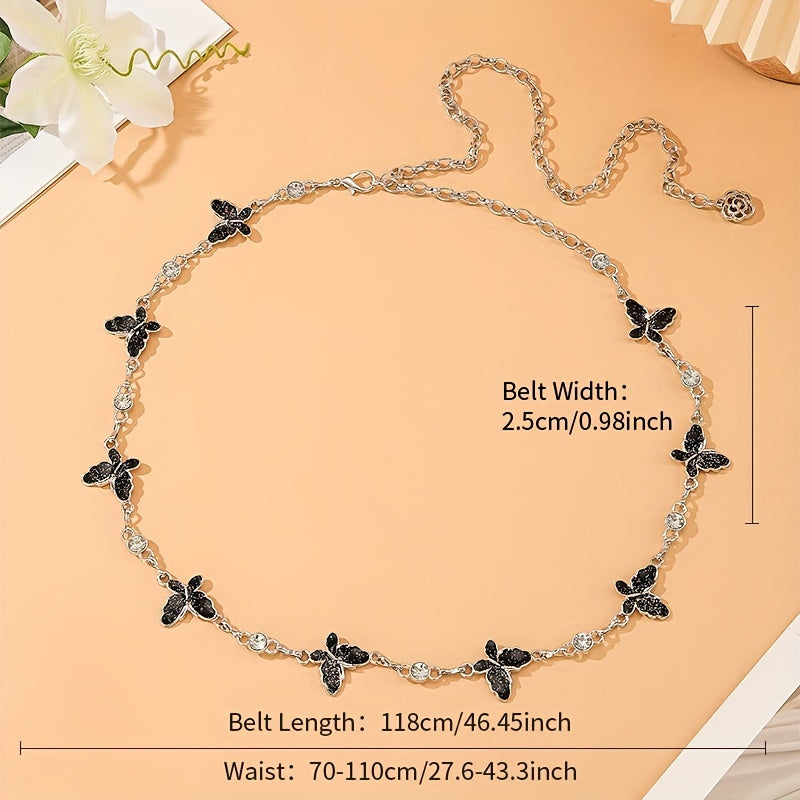 Rhinestone Butterfly Metal Waist Chain Silvery Girdle For Women