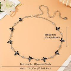 Rhinestone Butterfly Metal Waist Chain Silvery Girdle For Women