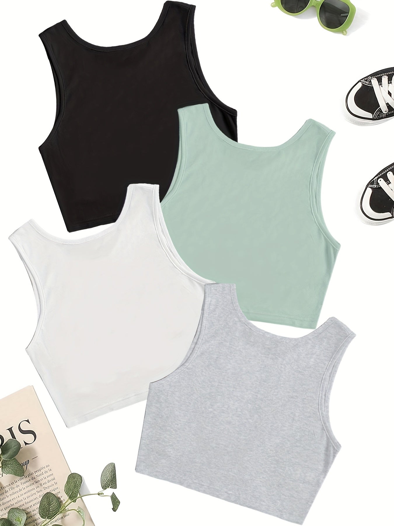 4 Pack Y2K Sleeveless Crop Tank Tops for Summer