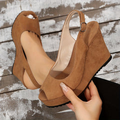Women's Peep Toe Wedge Sandals Solid Buckle Strap Casual Comfort Summer