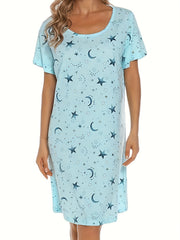 Floral Print NightDress Short Sleeve Pajama Dress