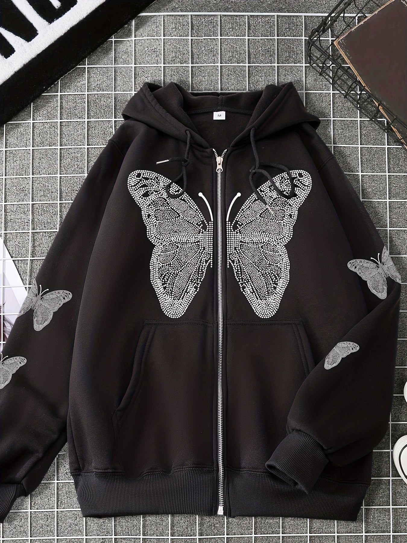 Butterfly Print Long Sleeve Hoodie Sweatshirt Zip Up Hoodies