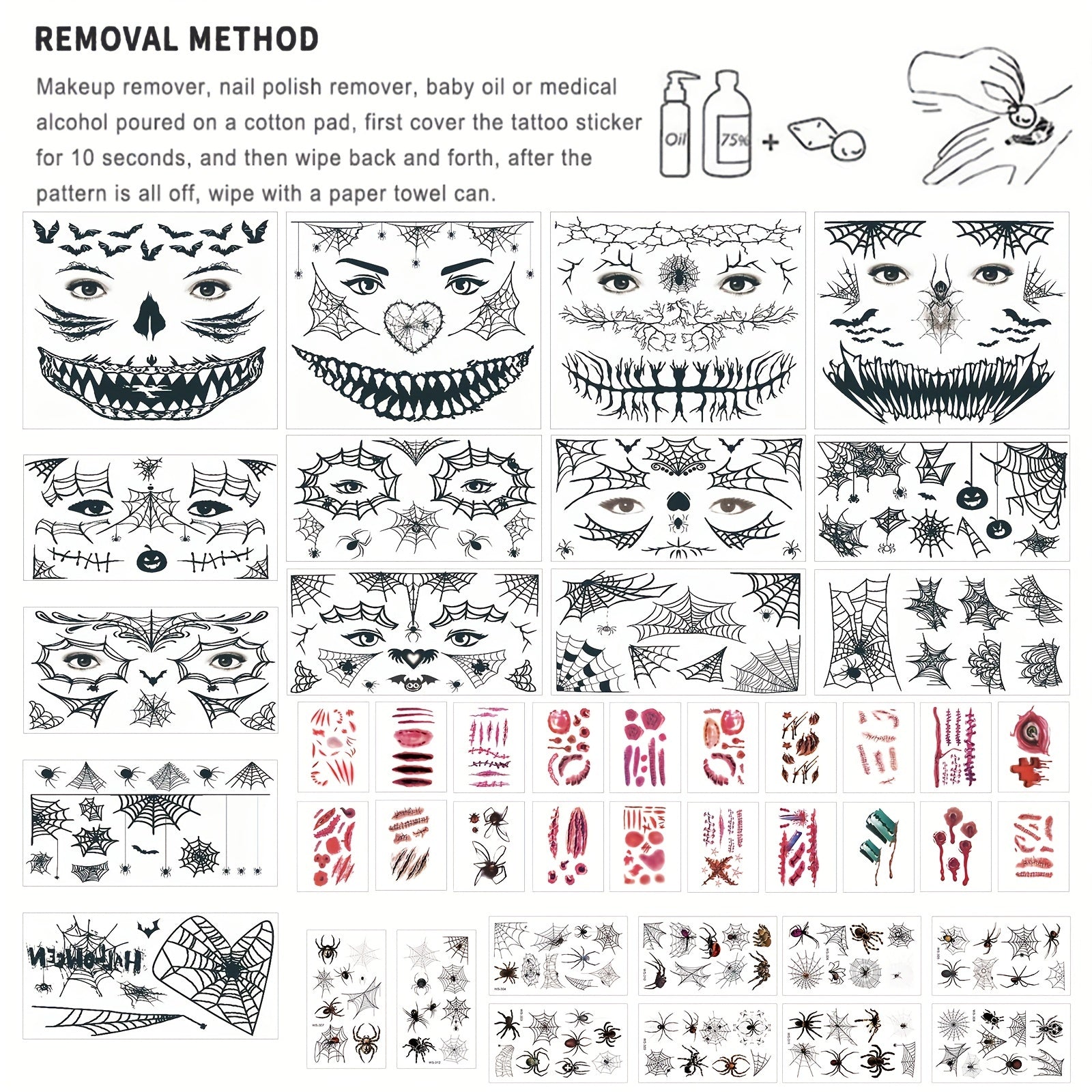 Halloween Masquerade Party Tattoo Stickers - 44 Pieces