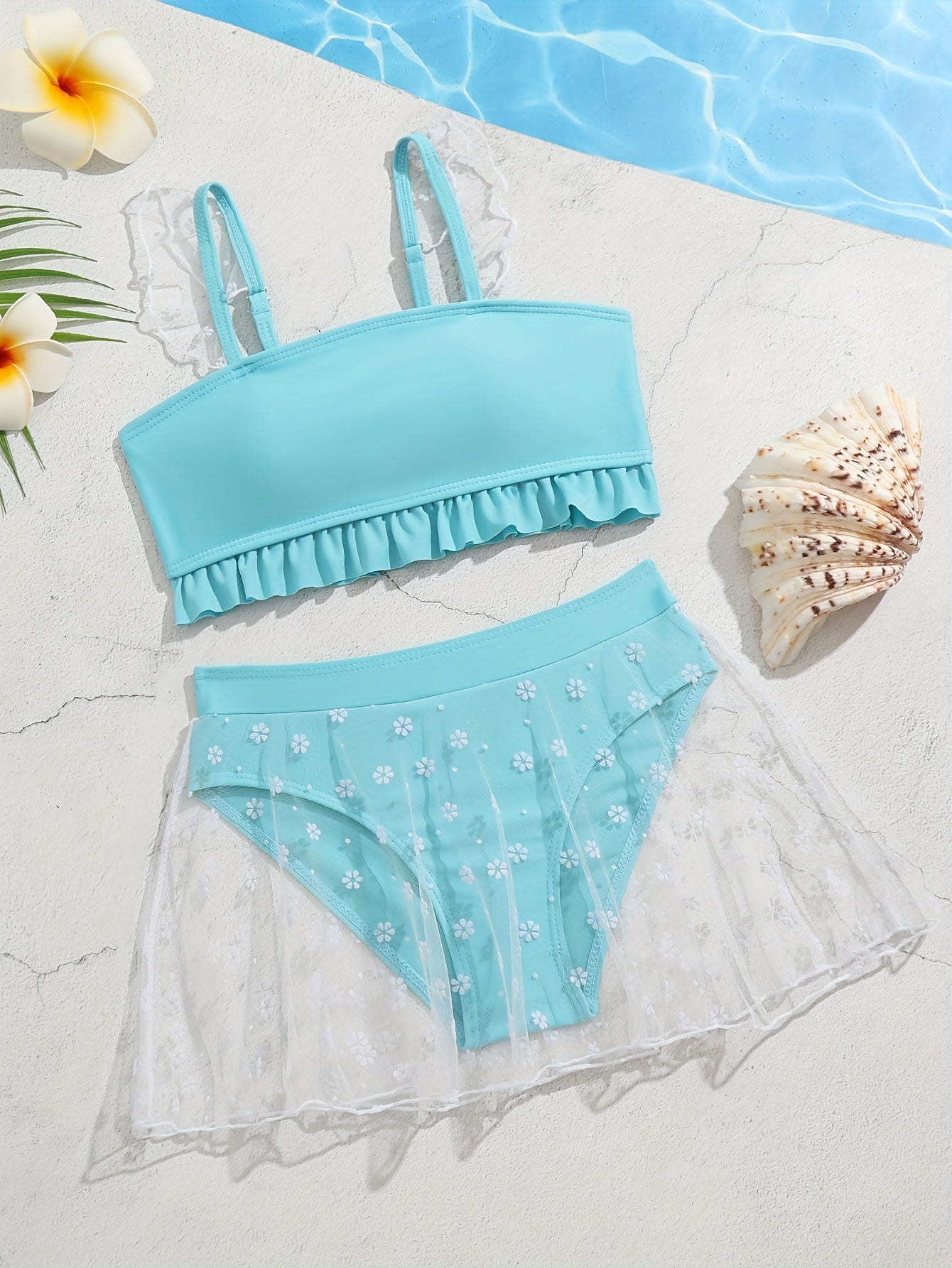 Sun Protection Girls' 2 piece Swimsuit Top & Mesh Shorts Sets