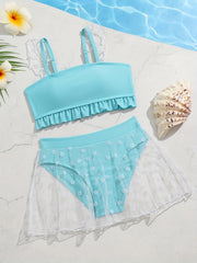 Sun Protection Girls' 2 piece Swimsuit Top & Mesh Shorts Sets