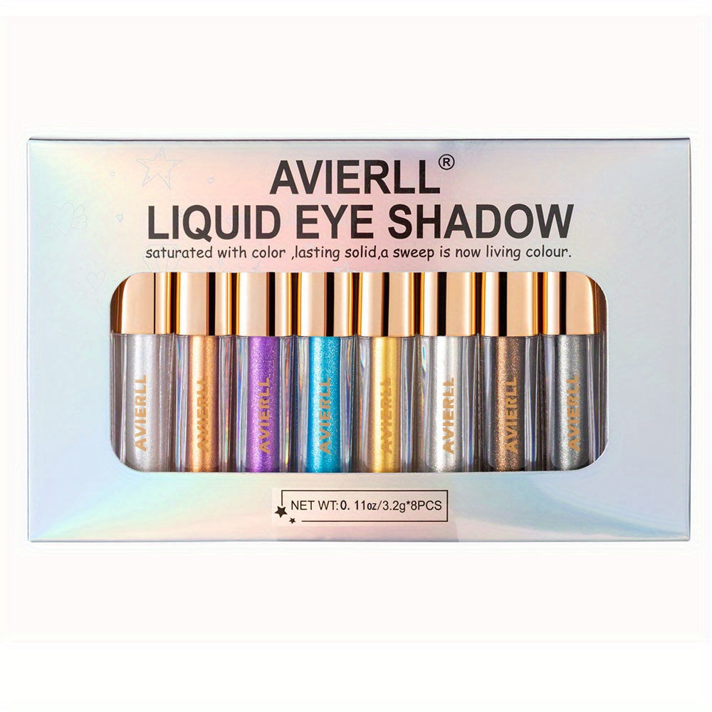 AVIERLL 8 Liquid Eyeshadow Set Brown Glitter Eye Shadow Stick Kit