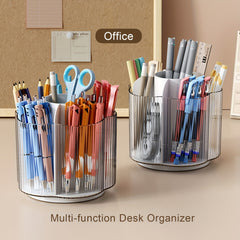 360 Rotating Pen Pencil Holder Desk Organizer 6 Slots Clear Pen Cup Home Office