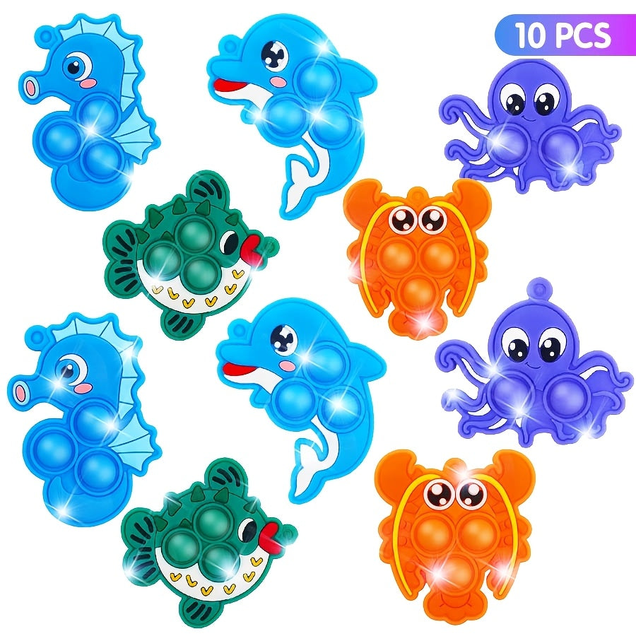 10pcs Ocean Animal Pop Fidget Toy Keychains Silicone Bubble Popping Toys