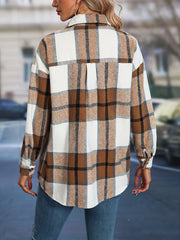 Plaid Drop Shoulder Trucker Jacket Women's Clothing