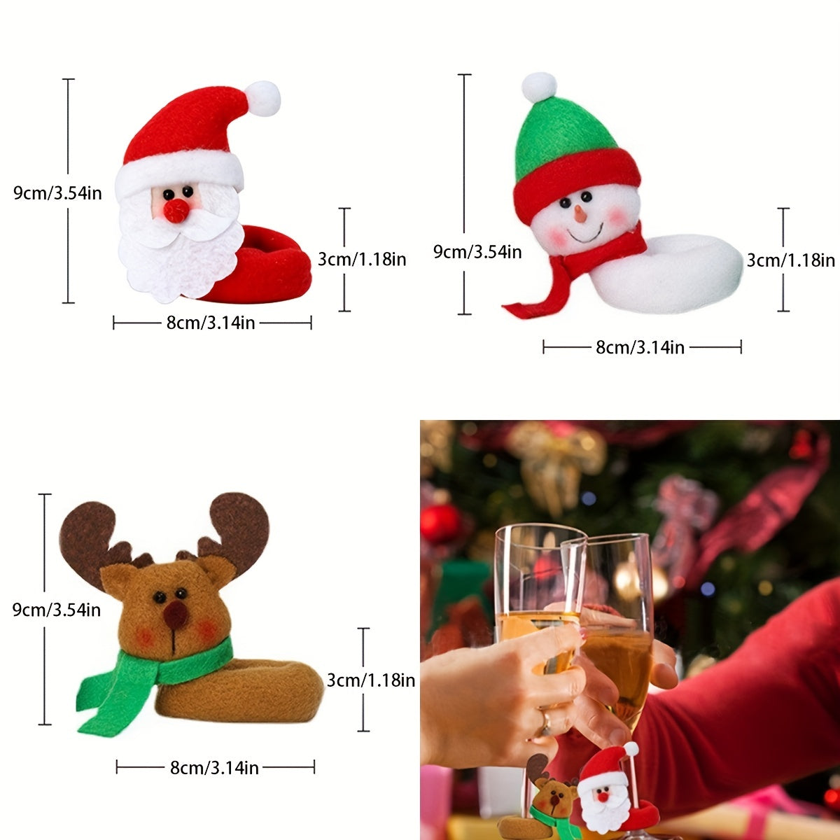 Christmas Wine Glass Hug Santa Claus Snowman Reindeer Window Decoration