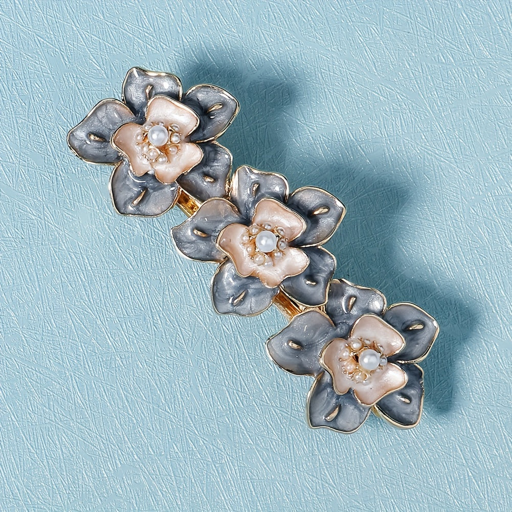 Enamel Flower French Barrette Hair Clip