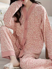Leopard Print Pajama Set Long Sleeve Top & Pants