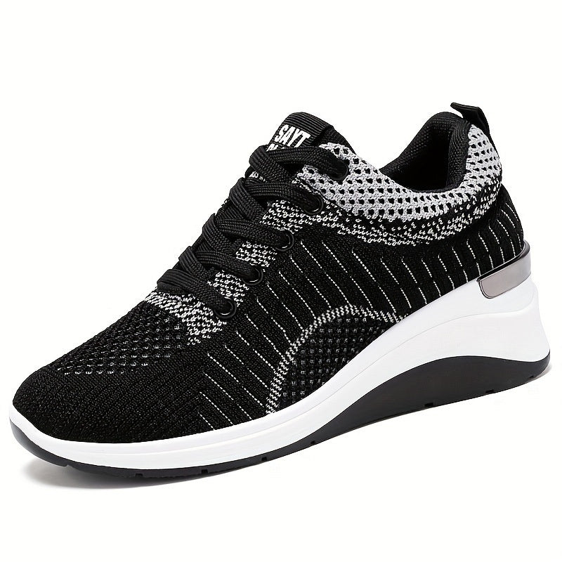 Women's Chunky Knit Sneakers Comfortable Height Increase Sports Shoes