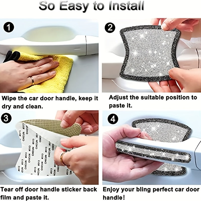 8Pcs Rhinestone Car Door Handle Stickers