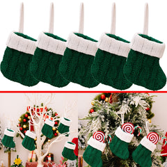 5pcs Mini Christmas Stockings Knitted Xmas Classic Stockings for Party Favors