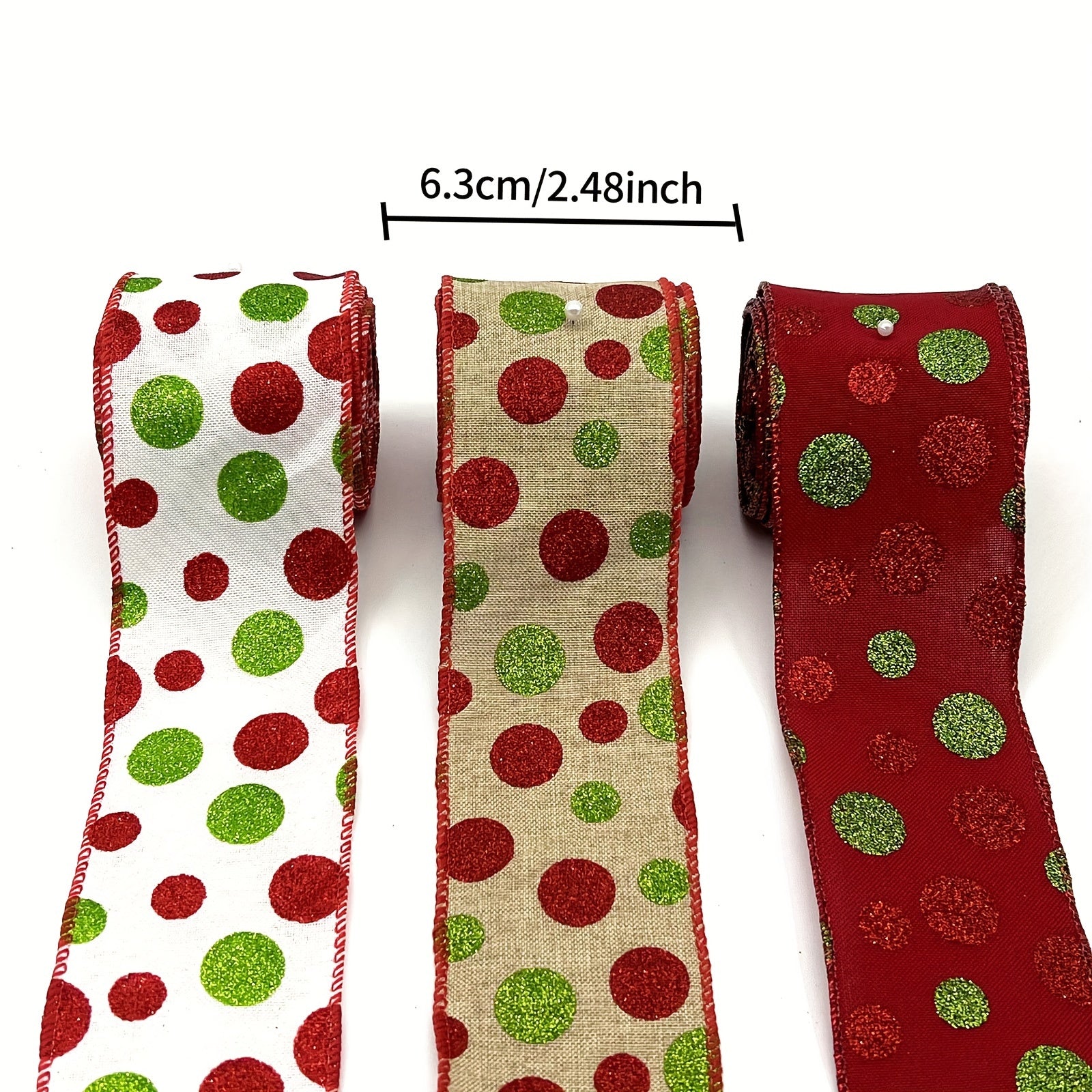 4.57m Christmas Wired Ribbon Red Green Xmas Wrapping Polka Dot Swirl