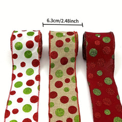 4.57m Christmas Wired Ribbon Red Green Xmas Wrapping Polka Dot Swirl