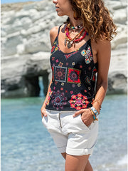 Graphic Print Cami Top Sleeveless Crew Neck Casual Top