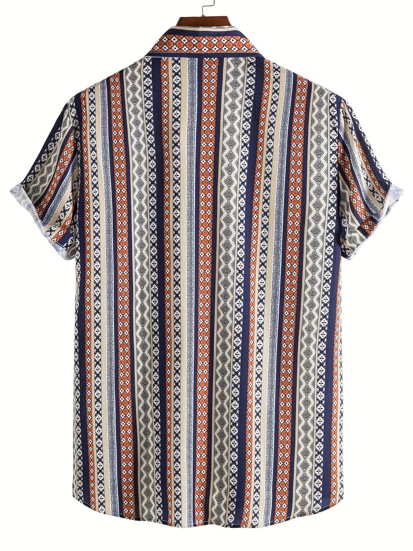 Ethnic Style Stripe Print Men's Casual Short Sleeve Shirt