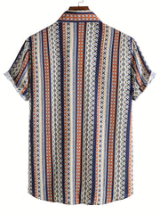 Ethnic Style Stripe Print Men's Casual Short Sleeve Shirt