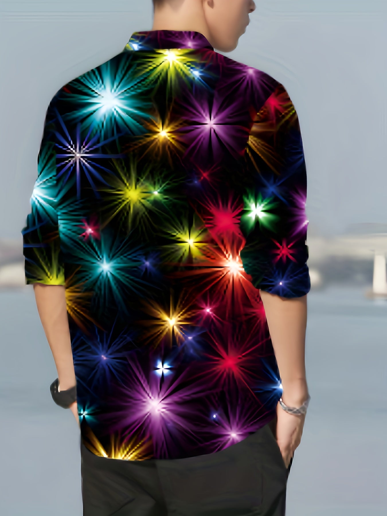 Star & Moon Print Men's Long Sleeve Shirt Autumn Wear