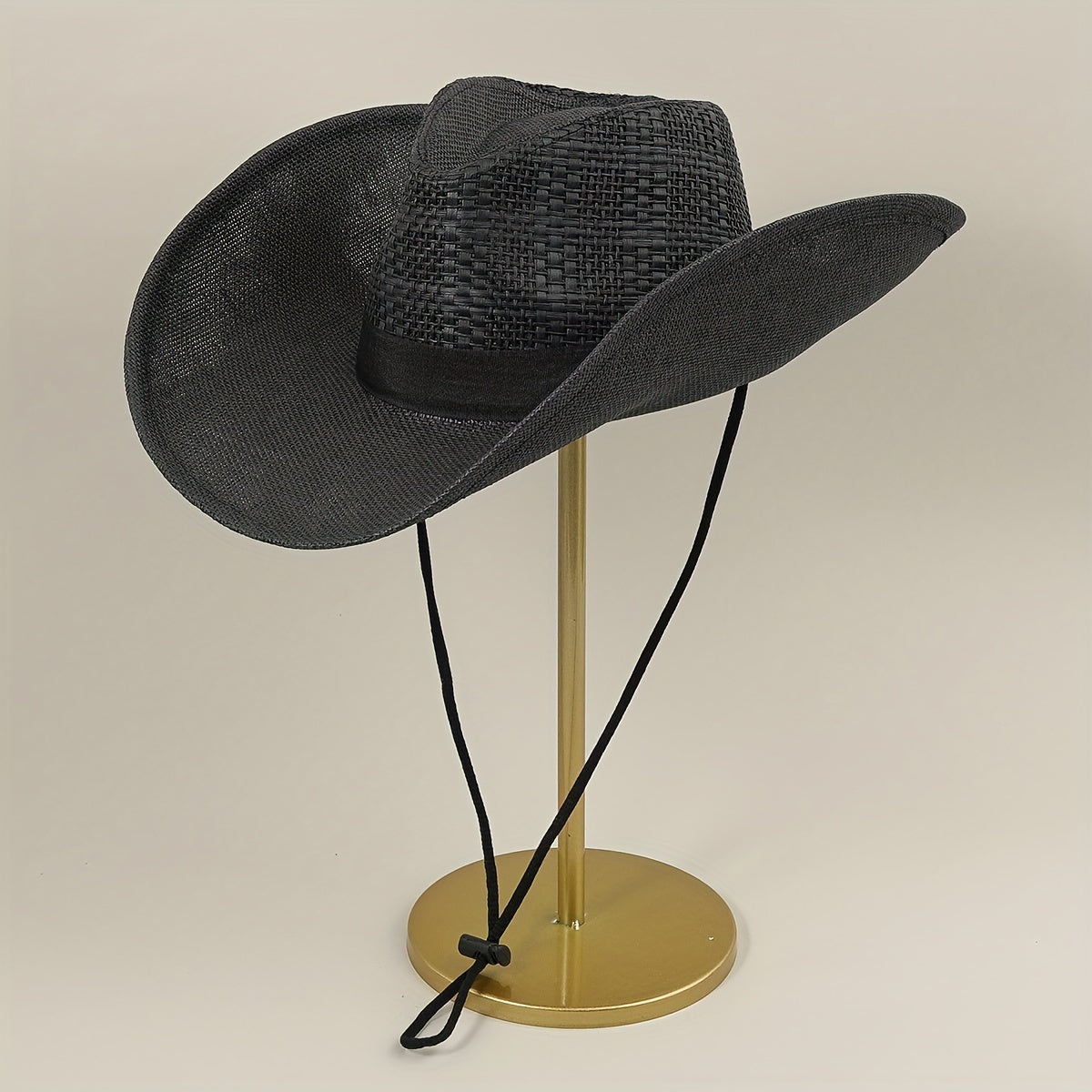 Drawstring Woven Cowboy Hat Outdoor Seaside Sunscreen Jazz Straw Hat