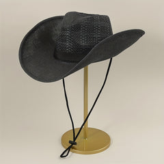 Drawstring Woven Cowboy Hat Outdoor Seaside Sunscreen Jazz Straw Hat