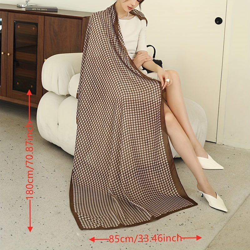 Brown Houndstooth Print Large Scarf Shawl Sunscreen Head Wrap