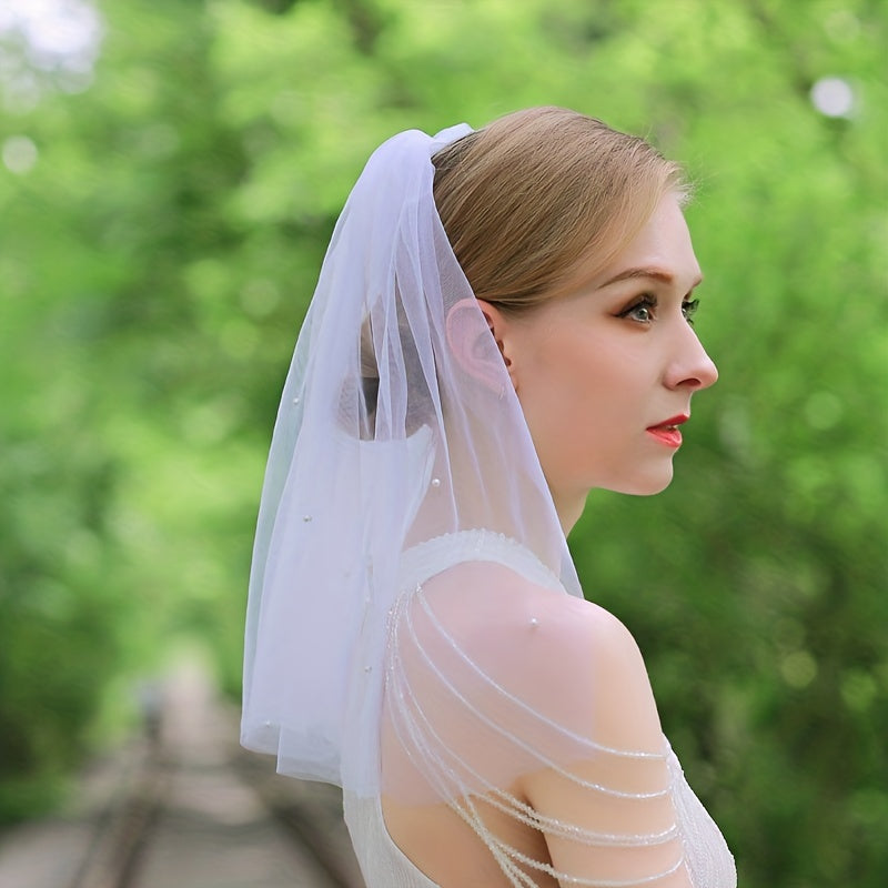 Vintage Bridal Tiara Veil Faux Pearl Wedding Accessory