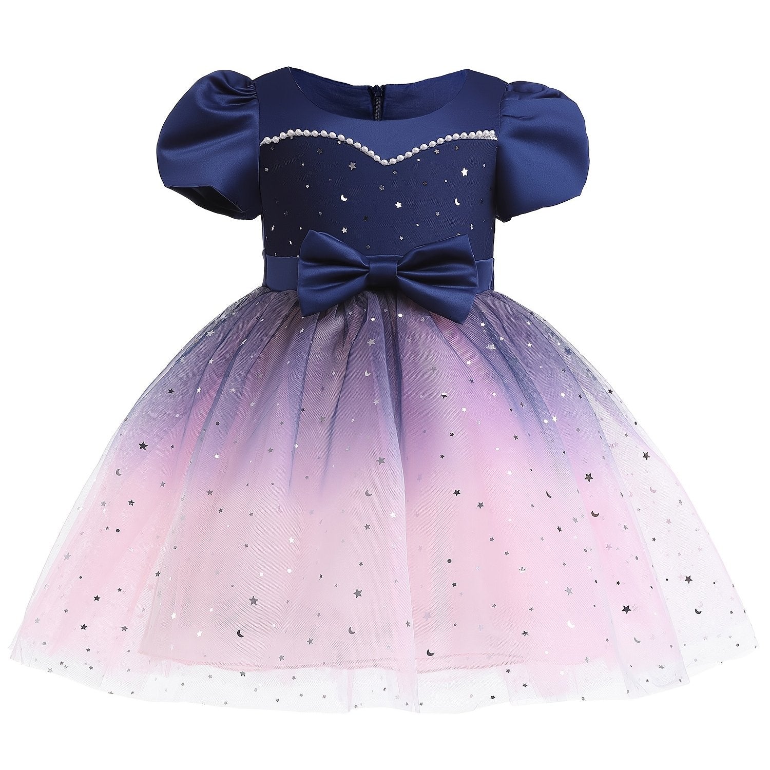 Girls Star Moon Sequin Mesh Princess Dress