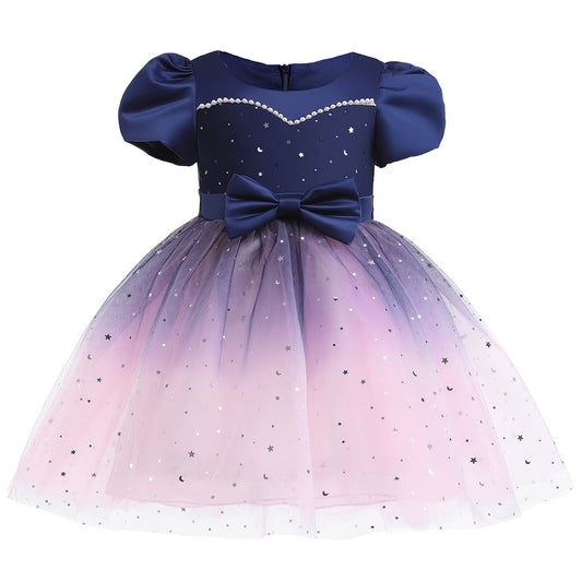 Girls Star Moon Sequin Mesh Princess Dress